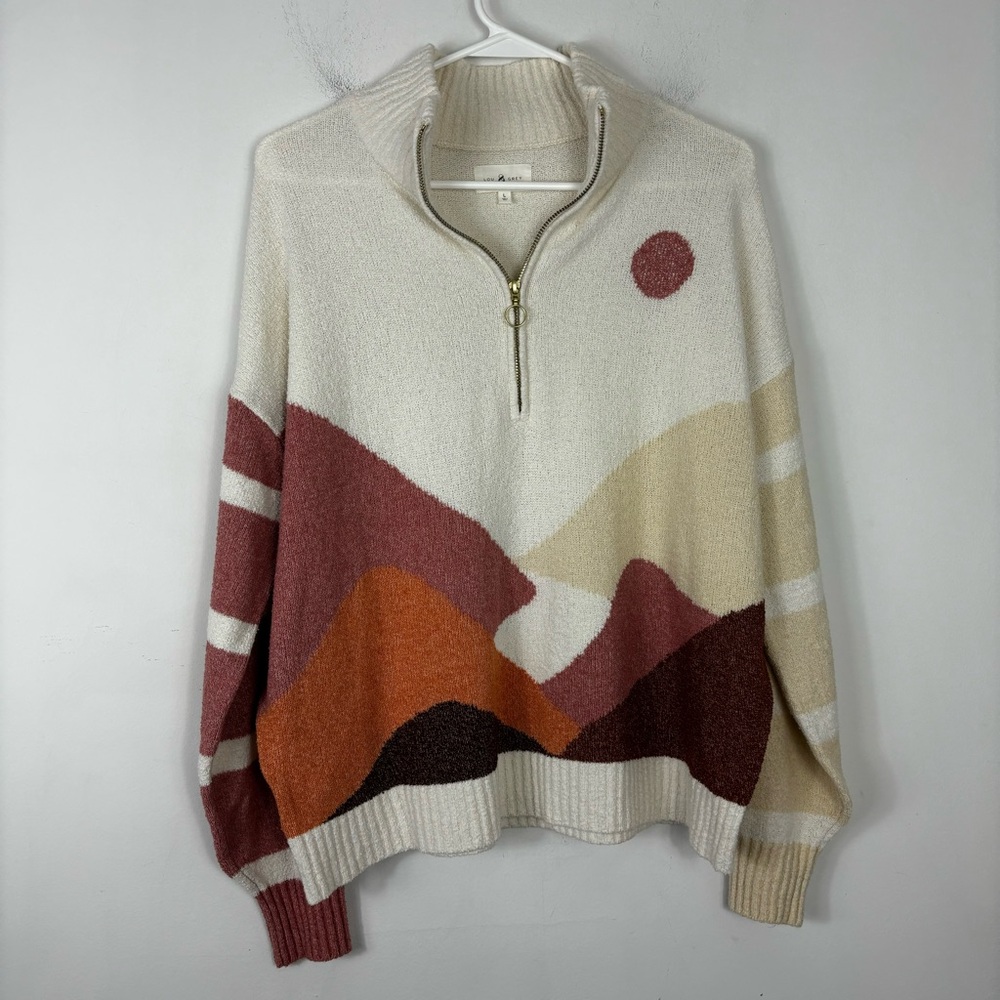 Lou & Grey Mountainside Sweater Womens L 1/4 Zip Terry Feel Neutral Earth Tone